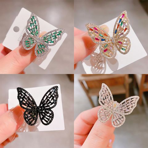 Simple Style Butterfly Copper Inlay Zircon Rings