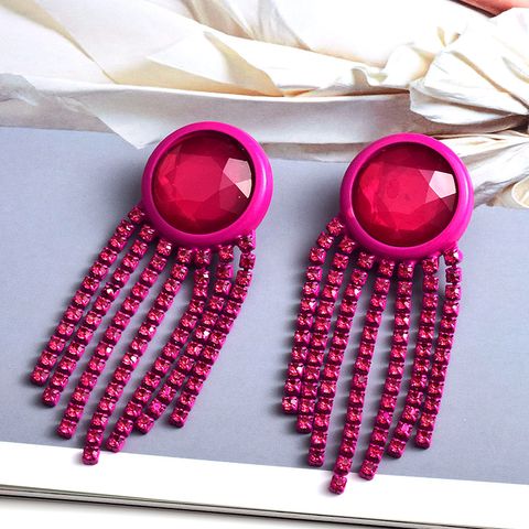 1 Pair Elegant Tassel Plating Inlay Alloy Artificial Gemstones Drop Earrings
