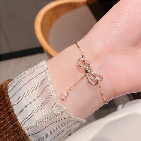 Simple Style Bow Knot Copper Inlay Artificial Gemstones Bracelets