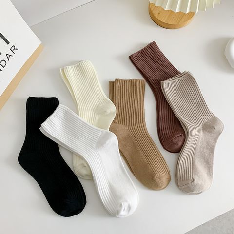Women's Basic Solid Color Cotton Crew Socks A Pair