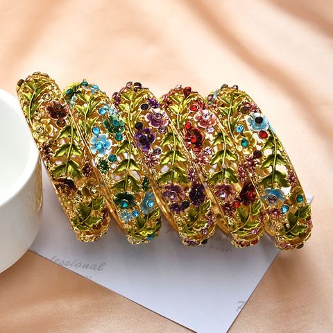 Ethnic Style Plant Alloy Plating Inlay Artificial Diamond Women's Bangle