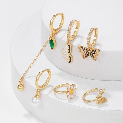 1 Set Elegant Simple Style Tassel Flower Butterfly Plating Inlay Brass Zircon 18k Gold Plated Ear Cuffs