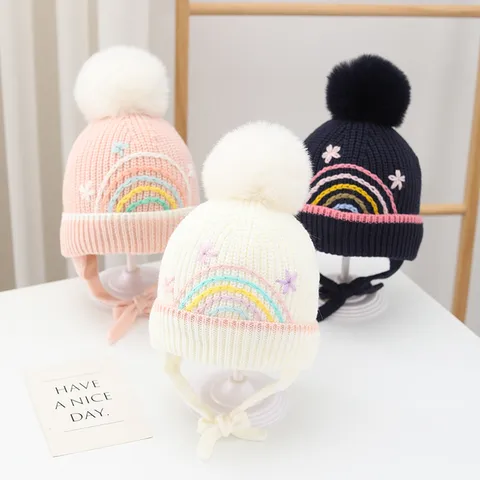 Children Unisex Cartoon Style Cute Simple Style Rainbow Wool Cap