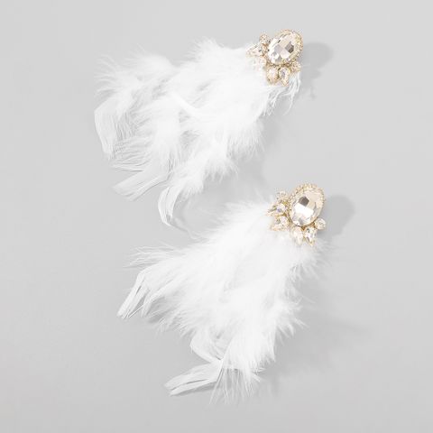 1 Pair Tropical Solid Color Solid Color Rhinestone Feather Drop Earrings