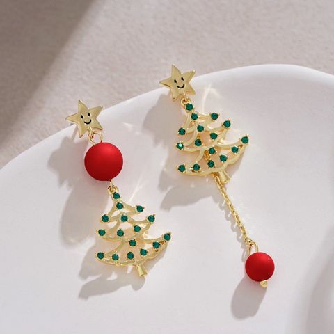 1 Pair Basic Modern Style Christmas Tree Plating Inlay Alloy Zircon Drop Earrings