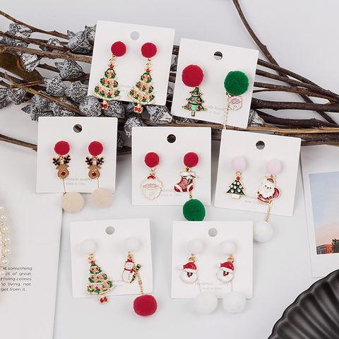 1 Pair Cute Streetwear Christmas Tree Santa Claus Star Plating Alloy Drop Earrings