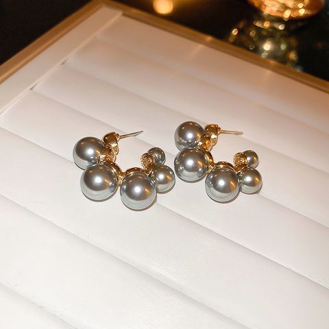 Fashion Geometric Inlaid Pearls Alloy Artificial Gemstones Earrings