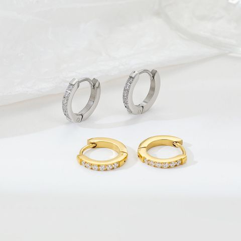 1 Paar Elegant Einfacher Stil Einfarbig Inlay Rostfreier Stahl Zirkon Weißgold Plattiert Vergoldet Reif Ohrringe