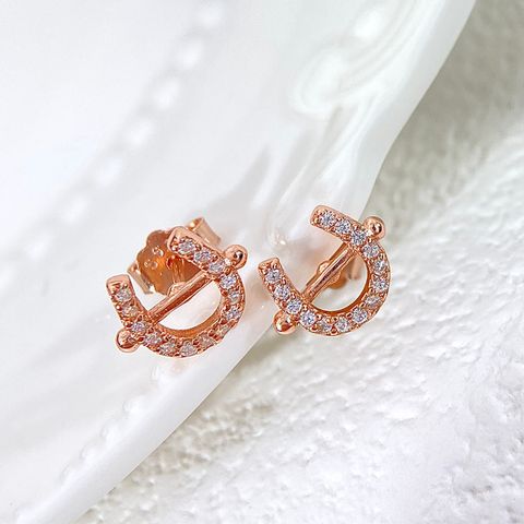 1 Pair Elegant Solid Color Plating Inlay Sterling Silver Zircon Ear Studs