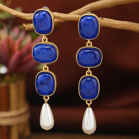 1 Pair Elegant Classical Vintage Style Geometric Plating Inlay Alloy Artificial Pearls Resin Gold Plated Drop Earrings