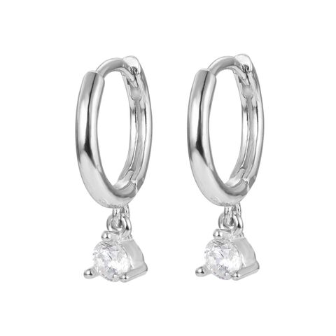 1 Pair Simple Style Round Inlay Sterling Silver Zircon Drop Earrings