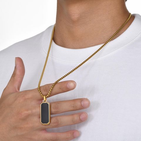 Simple Style Rectangle 304 Stainless Steel Epoxy Plating 18K Gold Plated Men's Pendant Necklace