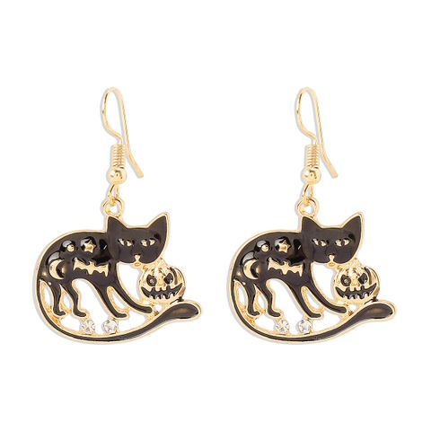 1 Pair Exaggerated Funny Modern Style Cat Skull Enamel Alloy Ear Hook