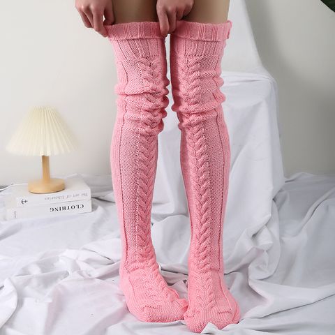 Women's Casual Solid Color Polyacrylonitrile Fiber Jacquard Over The Knee Socks A Pair