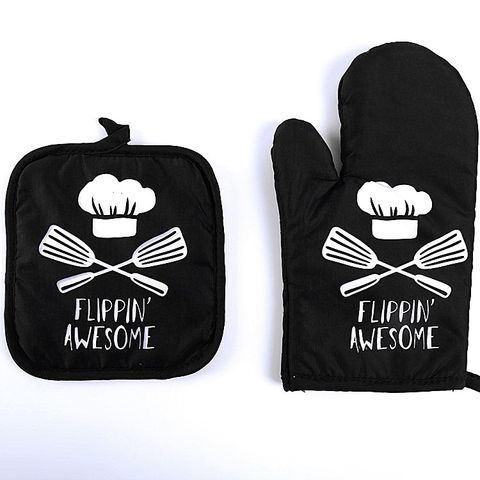 Thickened Kitchen Heat Insulation Gloves High Temperature Resistant Printing Anti-hot Gloves Baking Oven Microwave Oven Gloves Set Cross-border