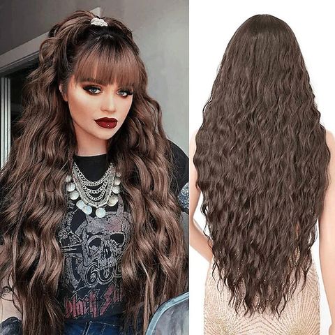 Women's Sweet Party Street High Temperature Wire Bangs Long Curly Hair Wigs