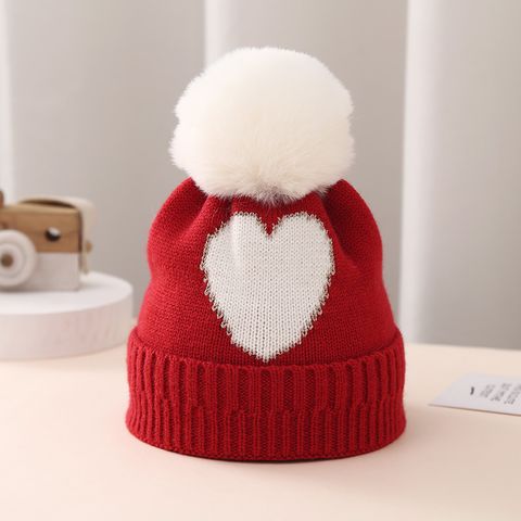 Girl's Basic Heart Shape Jacquard Wool Cap