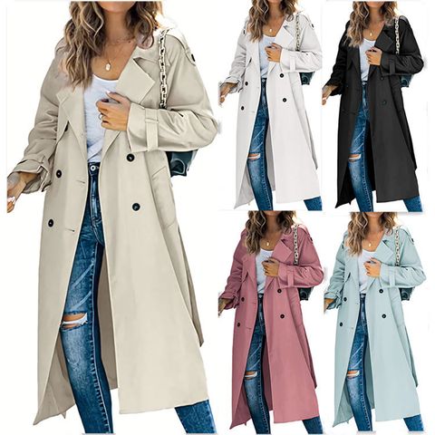 Commute Solid Color Single Breasted Coat Trench Coat