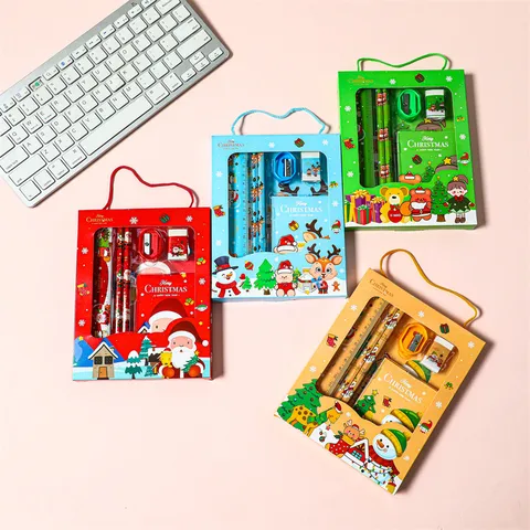 1 Set Cartoon Learning Christmas Plastic Cartoon Style Stationary Sets