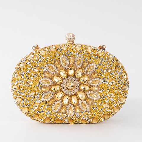 Gold Green Blue Pu Leather Flower Oval Evening Bags