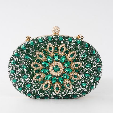 Gold Green Blue Pu Leather Flower Oval Evening Bags