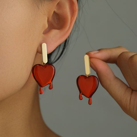 1 Pair Ig Style Heart Shape Enamel Plating Resin Drop Earrings