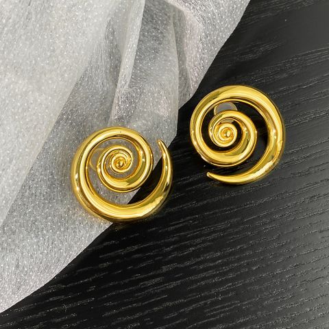1 Pair Simple Style Spiral Stripe Plating Copper Gold Plated Ear Studs
