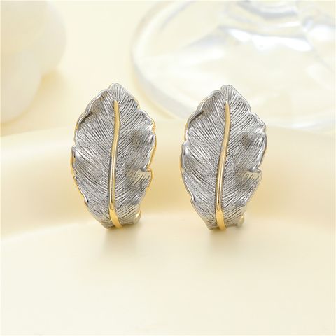 1 Pair Simple Style Leaf Plating Copper Ear Studs
