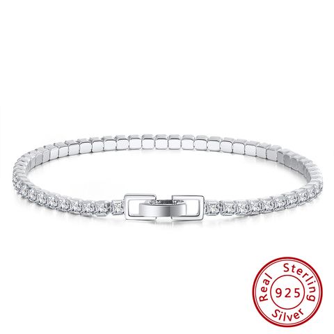 Simple Style Classic Style Shiny Square Solid Color Sterling Silver Plating Inlay Zircon White Gold Plated Bracelets