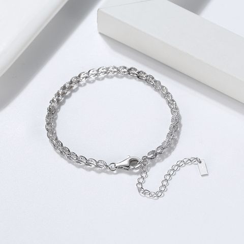Simple Style Solid Color Sterling Silver Polishing Plating Chain White Gold Plated Rhodium Plated Silver Plated Bracelets