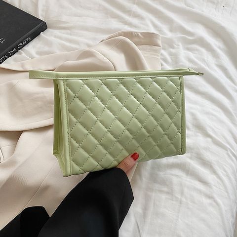 Elegant Plaid Solid Color Pu Leather Square Makeup Bags