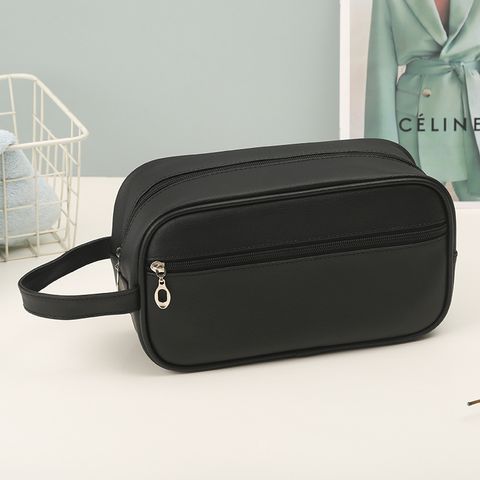 Casual Solid Color Pu Leather Nylon Storage Bag Makeup Bags
