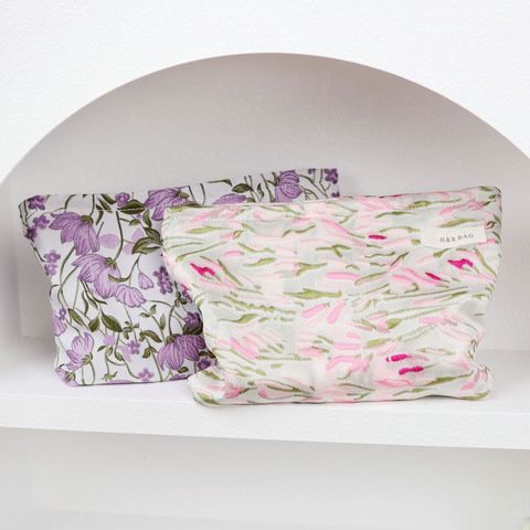 Elegant Ditsy Floral Canvas Square Makeup Bags