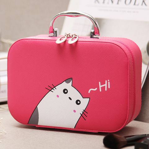 Cute Cat Pu Leather Square Makeup Bags