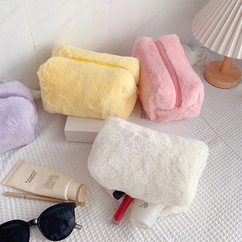 Cute Pastoral Solid Color Plush Storage Bag Makeup Bags