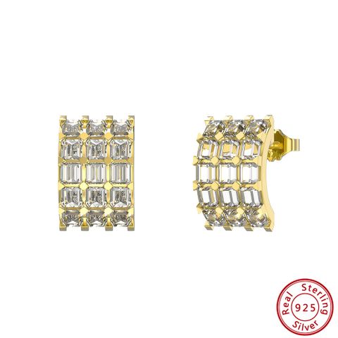 1 Pair Elegant Luxurious Solid Color Plating Inlay Sterling Silver Zircon 14k Gold Plated White Gold Plated Ear Studs