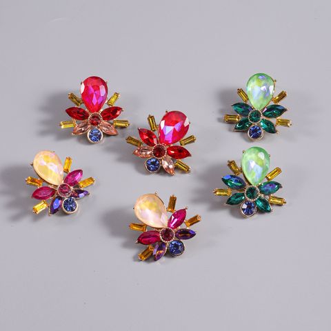 1 Pair Elegant Classical Romantic Flower Plating Inlay Alloy Gem Gold Plated Ear Studs