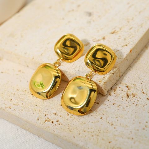 1 Pair Ig Style Vacation French Style Square Plating Stainless Steel Titanium Steel 18k Gold Plated Drop Earrings