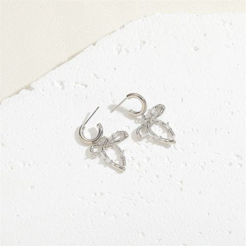 1 Pair Simple Style Ball Bow Knot Plating Inlay Copper Zircon 14k Gold Plated White Gold Plated Drop Earrings