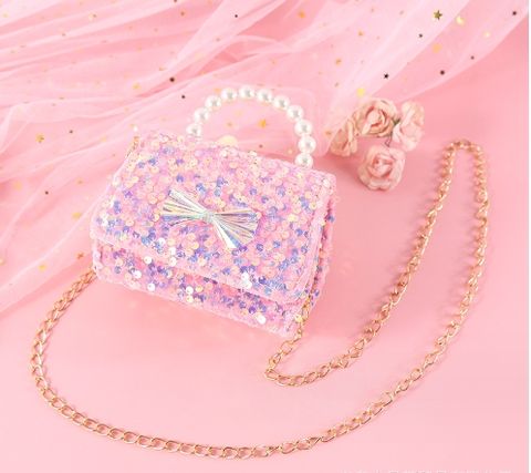 Girl's Mini All Seasons Superfine Fiber Sequins Cute Square Flip Cover Handbag