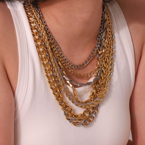 Stainless Steel 18K Gold Plated Hip-Hop Vintage Style Simple Style Plating Braid Solid Color Necklace