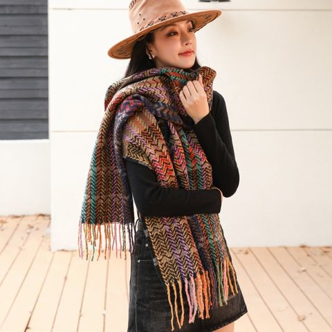 Women's Streetwear Color Block Imitation Cashmere Tassel Shawl