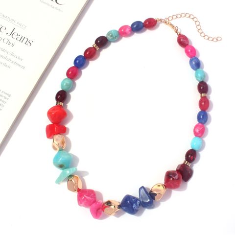 Sweet Color Block Glass Irregular Women's Necklace
