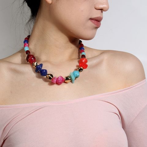 Sweet Color Block Glass Irregular Women's Necklace