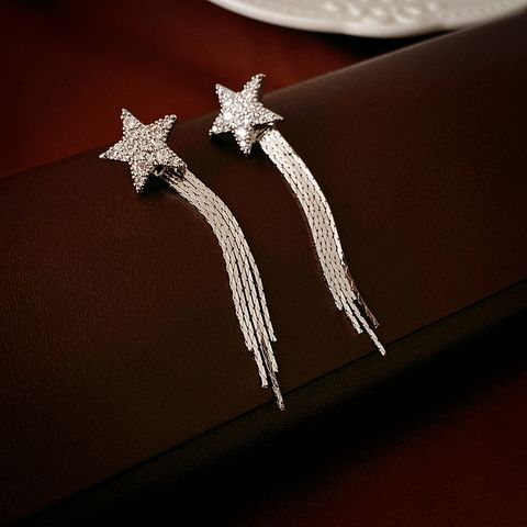 Wholesale Jewelry Ig Style Simple Style Pentagram Tassel Alloy Zircon Silver Plated Plating Inlay Drop Earrings