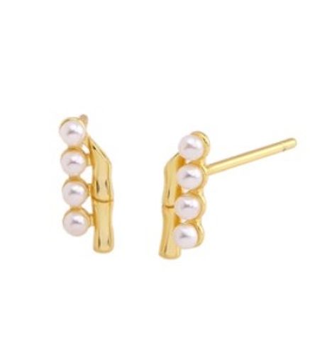 1 Pair Sweet Geometric Inlay Sterling Silver Artificial Pearls Ear Studs