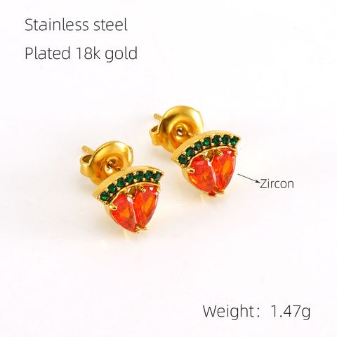 1 Pair Elegant Glam Fruit Pineapple Watermelon Plating Inlay 304 Stainless Steel Rhinestones 18K Gold Plated Ear Studs