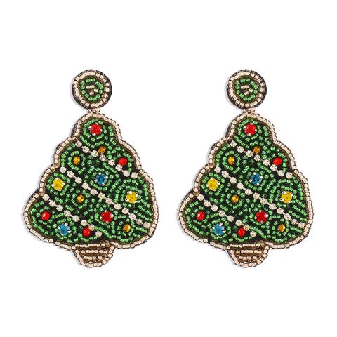 Wholesale Jewelry Simple Style Classic Style Christmas Tree Pu Leather Seed Bead Artificial Crystal Rhinestones Inlay Drop Earrings