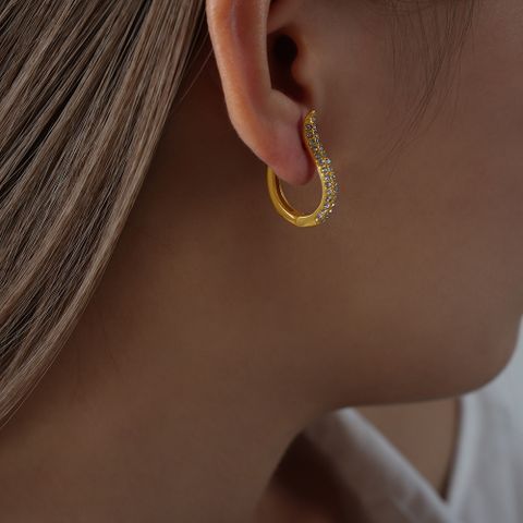 1 Pair Elegant Geometric Plating Inlay Titanium Steel Rhinestones 18k Gold Plated Earrings