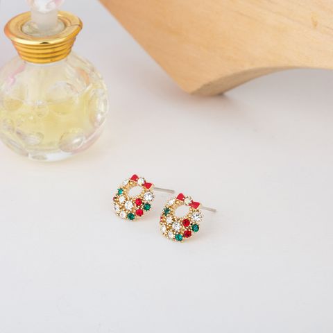 1 Pair Cute Flower Inlay Alloy Artificial Gemstones Ear Studs
